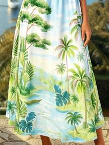 CAJUNI Tropical Print Backless Halter Neck Dress, Vacation & Beach - Multicolor - View 5