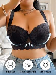SHEIN 3pcs/Set Plus Size Lace Comfortable Seamless Supportive Underwire Bras - Multicolor - View 5