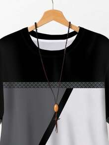 INAWLY Women's Plus Comfort Patchwork Color Block Full Print Short Sleeve T-Shirt - Multicolor - View 3