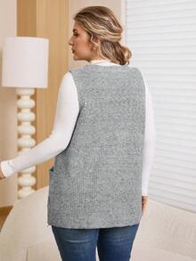 Rosumi Plus Size Casual Inner Layer Versatile Basic V-Neck Large Neckline Black Pocketed Loose Pullover Autumn Winter Sweater Vestbusiness Casual Woman,Holiday Outfits,Country Tops