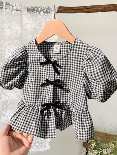 LMoss Kids Young Girl Woven Plaid Casual Shirt