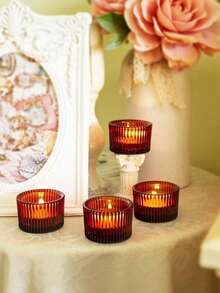 烛台套装（4/12/24/36个），2英寸 x 1.4英寸小型玻璃茶蜡烛台（不含蜡烛），非常适合用作婚礼餐桌中心装饰、万圣节、圣诞节等节日派对家居装饰。 - 琥珀色 - 查看 4