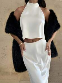 Firerie 优雅简约卡其杏色披肩领人造毛皮无袖外套，时尚百搭，适合夜店穿着，秋冬款 - 黑色 - 查看 8