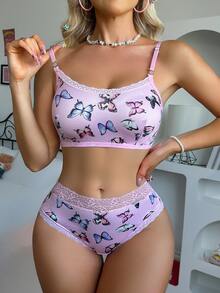 Eraneu 2 piezas Conjunto de lencería con aplicaciones de encaje - Rosa - Ver 4