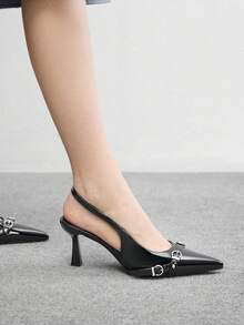 CUCCOO BIZCHIC Women's Pointed Toe Buckle Design Fashionable High Heels, Versatile For Daily Wear For Christmas - Black - View 4