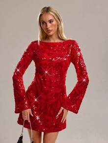 Avantive Fall/Autumn/Summer/Winter/Back To School/Concert Outfits For Women/Going Out Outfits/Birthday Outfit/Costumes/Casual/Y2k/2000s//90S/Clothessexy/Western Wear Women/Boho/Country/Club/Office /Cocktail/Vintage/Bodycon/Rave Outfits Festival/Funny/Classy/Old Money/Streetwear/Vacation Outfits/Country Concert Outfit/Work Clothes /Modest/National Day New Year Outfit Party /Basic/Graduation/New Year/Red/Women's Floral Sequin Backless V-Neck Sexy Fashion Mini Dress - Red - View 4