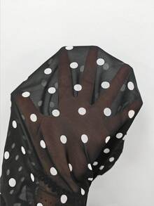 Roveilla 大码咖啡棕色波点雪纺衬衫，秋冬 - 黑色 - 查看 3