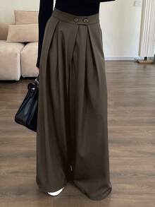 Dazy Tall Women's Casual Loose Wide Leg Pants, Solid Color - Coffee Brown - View 5