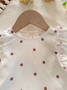 SHEIN 女童两件套：针织纯色荷叶边领上衣和梭织碎花宽松裤 - 駝色 - 查看 7