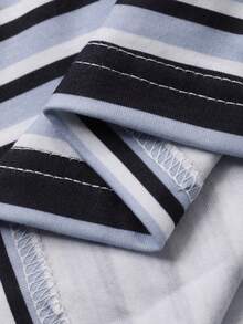 Livesso 女士高领荷叶边条纹T恤，秋冬长袖 - 藍色 - 查看 8