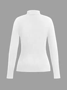 SHEIN LUNE 女士休闲高领长袖紧身打底T恤，适合秋冬季嘉年华穿着，女士长袖高领上衣，休闲款 - 白色 - 查看 5