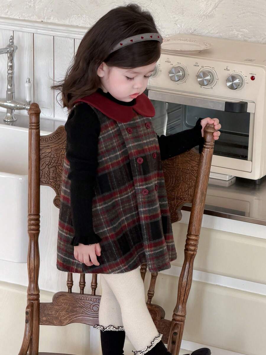 DAZY Toddler Girls' Plaid Sleeveless Layered Dress, Autumn/Winter - Red - View 1