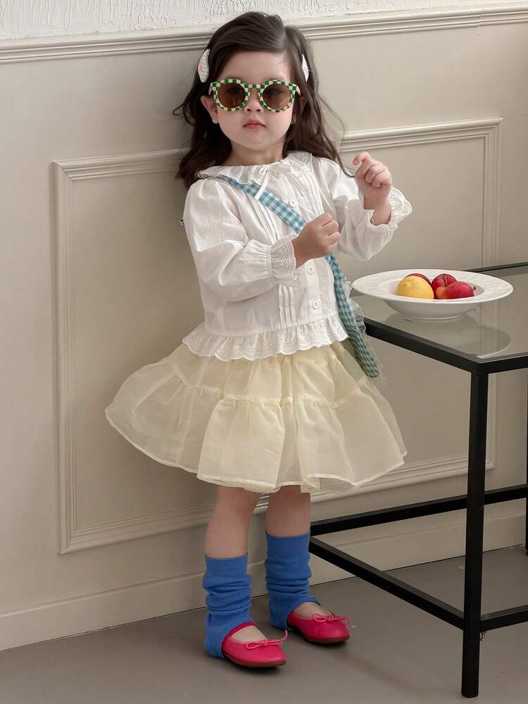 Baby Girl Ruffle Trim Long Sleeve Korean Style Top, Spring/Autumn