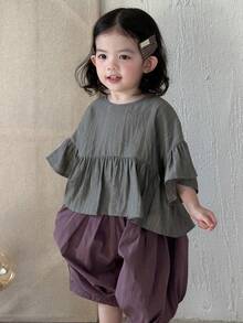 DAZY Toddler Girls' Casual Ruffle Trim Round Neck Top