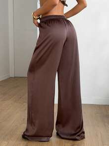 Coolane 女士夏季乡村音乐会外出海滩装扮波西米亚风简约水洗100%纯棉白色弧形裤脚裤 - 棕色 - 查看 4