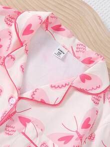 Girls' Minimalist Elegant Butterfly Print Cardigan & Pants Pajama Set - Multicolor - View 3