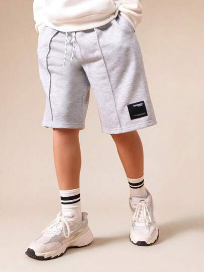  SUMWON Boys Casual Summer Drawstring Bermuda Sweat Shorts With Logo Patch Detail Vacation