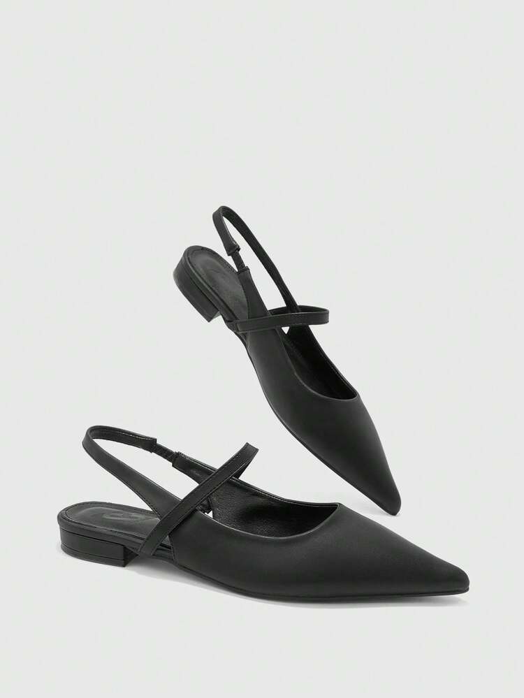 CUCCOO BIZCHIC Women's Pointed Toe Slingback Flats, Black, Comfortable Casual Commuting Work Office Shoes For Christmas