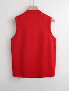 Franclia Elegant Women's Red Sleeveless Top With Stand Collar,Smooth Fabric Tank Top For Summer Party,New Year's Celebrations & Valentine's Day - Red - View 2