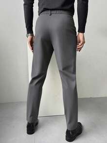 Calvornis Men's Black Suit Pants, Waistband Design, Business Casual Straight Leg Trousers - Dark Grey - View 2