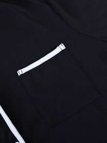 Teenage Boys/Men's Casual White Stripe Trim Sleeve & Collar Short Sleeve Top And Pants Loungewear Set, Milk Silk Fabric - Black - View 7