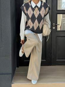 Siren Gaze Áo len nữ dệt kim họa tiết hình thoi, kiểu dáng đơn giản và thời trang, thích hợp mặc hàng ngày, áo dệt kim hoa văn thủ công, phong cách thường ngày, mùa xuân, có thể mặc ngoài/trong nhà, áo len mùa hè, áo len Giáng sinh. - Nhiều màu - Xem 8