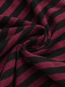 ROMWE Grunge Punk Spring/Summer Plus Size Women Punk Style Striped Drawstring Flare Pants - Red - View 4