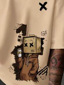 Manfinity Dauomo Plus Size Men's Cartoon Print Round Neck Short Sleeve Casual Versatile T-Shirt