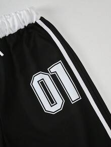 Sparklyn 青少年（女孩）休闲街头风字母印花运动七分裤，适合外出、街头风和校园穿着 - 黑色 - 查看 3