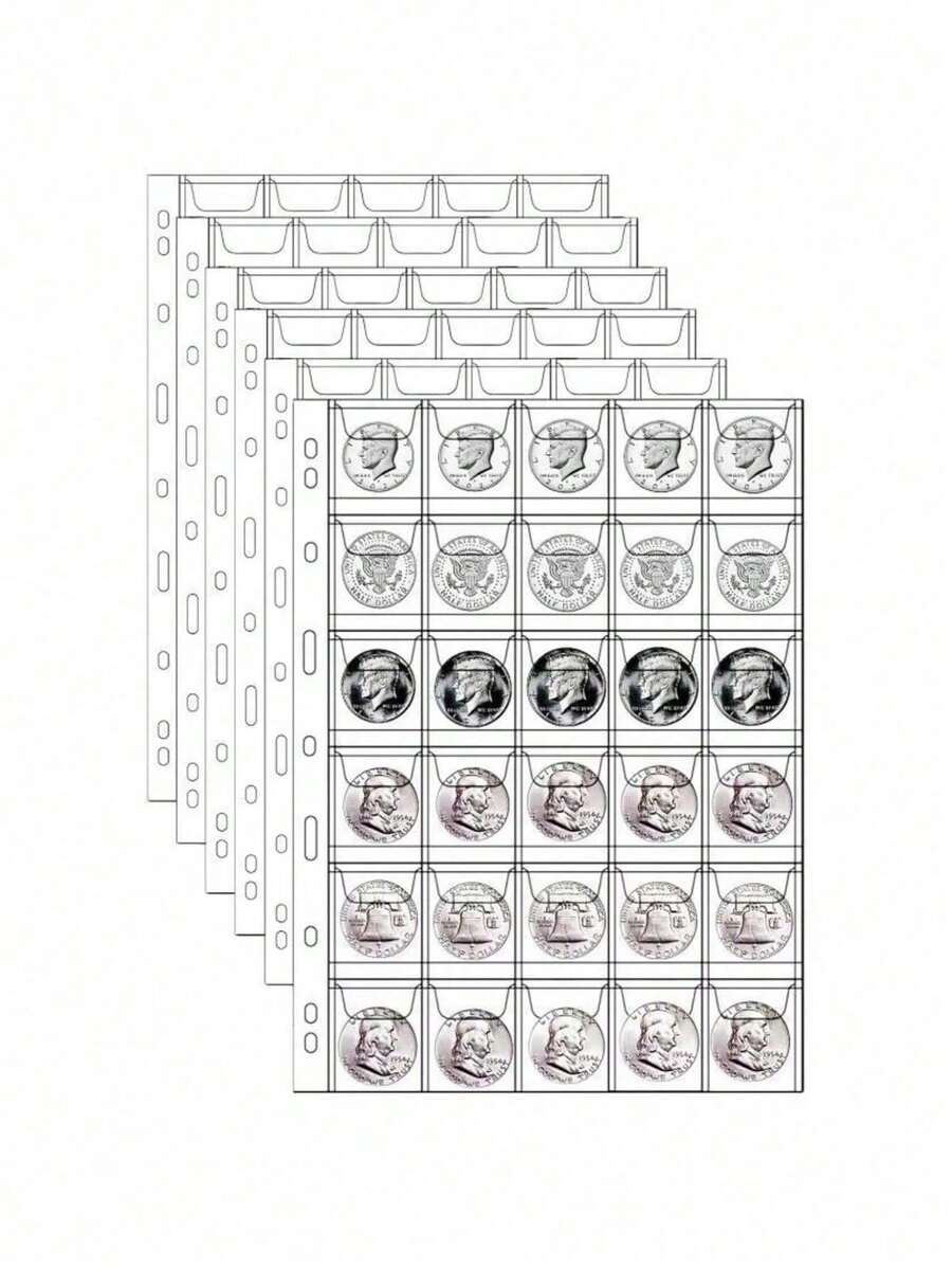 10 Pcs High-Transparency Coin Loose-Leaf Sheets With 30 Compartments. These Are Available Inner Pages Suitable For Banknote And Coin Loose-Leaf Albums. They Are Single-Sided High-Transparency Coin Album Pages.