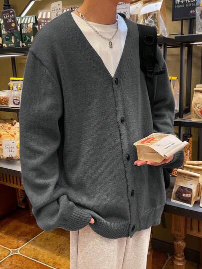 Claim Dot 男士纯色纽扣长袖休闲开衫，秋冬款