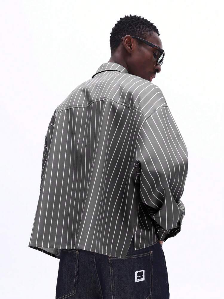 Boxy Fit Button Up Pinstripe Shirt