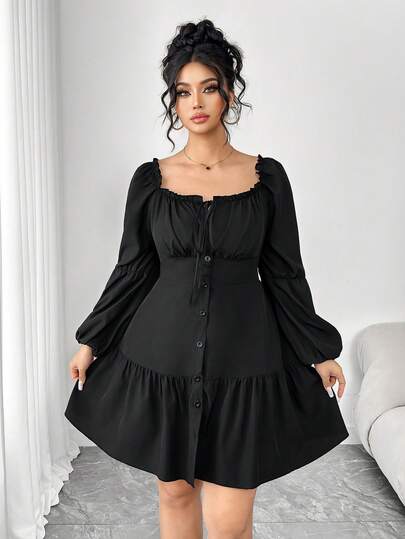 Elenzga Vestido grande, negro, versátil y elegante