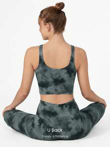 GLOWMODE FeatherFit™ U Back Cropped Active Tank Top Low Impact Yoga Daily  Spring Summer - Dark Green - View 2