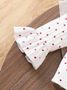 2pcs/Set Toddler Girls' Heart Print Ruffle Collar Long Sleeve Cardigan Top And Pants Set,Cute Vintage Style Shirt For Autumn,Family Matching Outfit - White - View 4