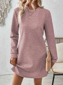 SHEIN LUNE Vestido de manga larga regular de unicolor casual - Rosa vieja - Ver 3