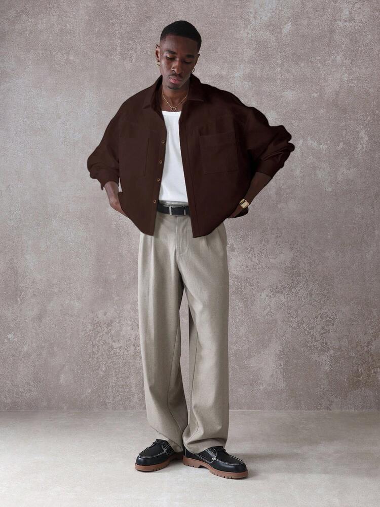 Camicia oversize a maniche lunghe con bottoni sul davanti, vestibilità corta, tasche sul petto, vestibilità rilassata, stile casual da lavoro