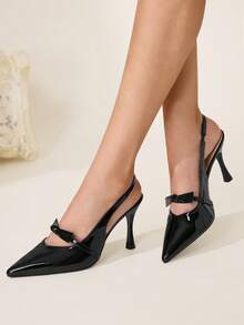 CUCCOO CHICEST Sandalias de tacón con punta abierta y de unicolor minimalista para mujer - Negro - Ver 7
