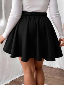 EMERY ROSE Plus Size Women Casual Solid Color Skirt - Black - View 2