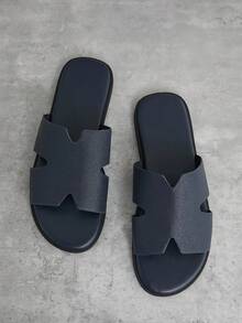 SHUZIA 男士纹理海军蓝拖鞋 - 高端感觉，防滑，舒适，新年假期