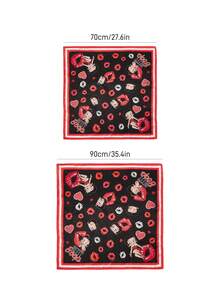 Betty Boop x SHEIN Fashion Lady Black Smooth Soft Square Scarf, Suitable For Gifts Outdoor Travel Photography Style Matching,Gift Ideas,Party,Holiday,Valentine's Day - Multicolor - View 6