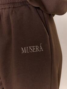 MUSERA 刺绣阔腿慢跑裤，仅含运动裤，秋季舒适慢跑裤，可爱休闲外出圣诞节两件套家居服，舒适咖啡俱乐部 - 咖啡棕 - 查看 5