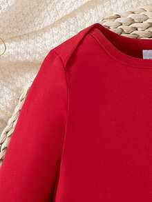 SHEIN Baby Boy "My 1st New Year" Letter & Milk Bottle Print Bodysuit, Cute & Fashionable, Long Sleeve Crew Neck, Suitable For New Year, Spring & Autumn - Red - View 5