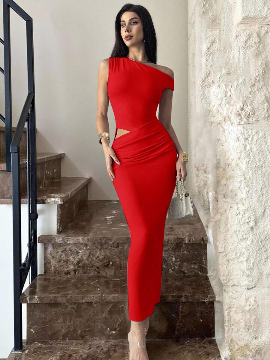 Firerie 女士优雅简约性感时尚吊带褶皱杏色修身连衣裙,两件套,适合外出、度假、音乐节等场合。 - 紅色 - 查看 1
