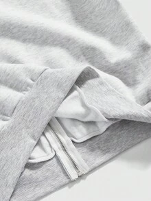 ROMWE Avant Street Casual Y3K Sexy Chain Print Lightweight Grey Open Front Sweatshirt For Women - Light Grey - View 12