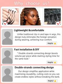 Boho Braids 100%真人发丝,深波浪羽毛线波西米亚风钩编发,真人发沙龙级丝滑无痕隐形接发,适合发量较少的女性,微环预编真人发接发 - S27 - 查看 9