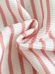 SHEIN Vintaside Kids 3件套女婴舒适休闲常规厚度针织罗纹条纹纯色圆领荷叶边下摆短袖简约T恤，时尚百搭，适合夏季、居家、外出、旅行、上学和日常穿着。 - 彩色 - 查看 4