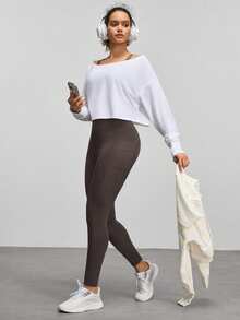 Eassivo Eassivo Women's Solid Color High Waist Seamless Leggings - Brown - View 5