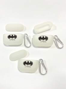 BATMAN X SHEIN Batmunn Earbud Case,Cartoon Glow-In-The-Dark Printed Matte White Earphone Case, Comes With 1 Hanging Hook, Compatible With AirPods - White - View 5