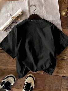 SHEIN CURVE+ 大码女式圣诞印花短袖休闲T恤 - 黑色 - 查看 2